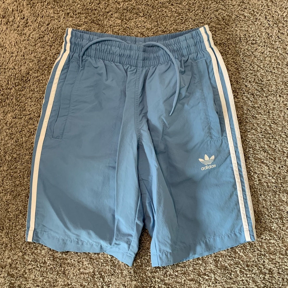 Baby blue adidas shorts